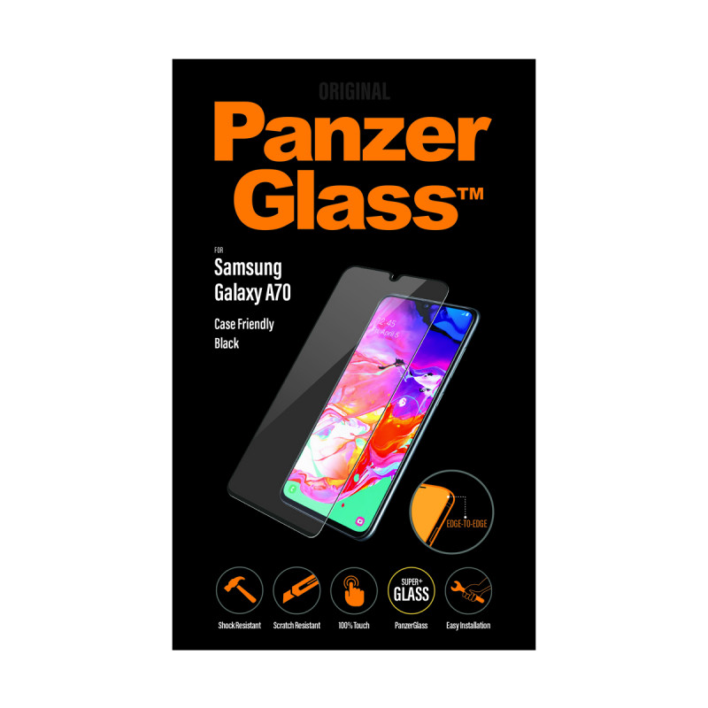 Стъклен протектор PanzerGlass за Samsung A70 , CaseFriendly - Черни