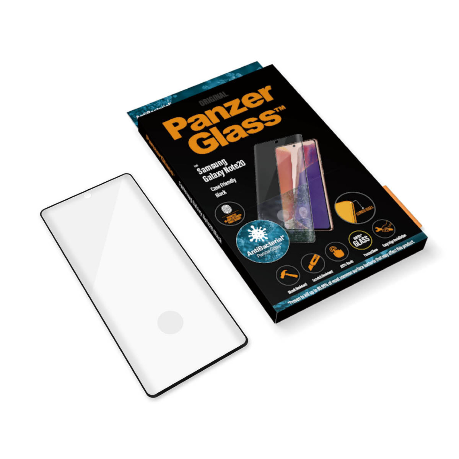 Стъклен протектор PanzerGlass за Samsung Galaxy Note 20 Case Friendly FingerPrint AntiBacterial Черен