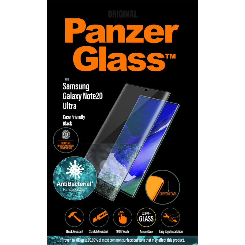 Стъклен протектор PanzerGlass за Samsung Galaxy Note 20 Ultra Case Friendly FingerPrint AntiBacterial Черен