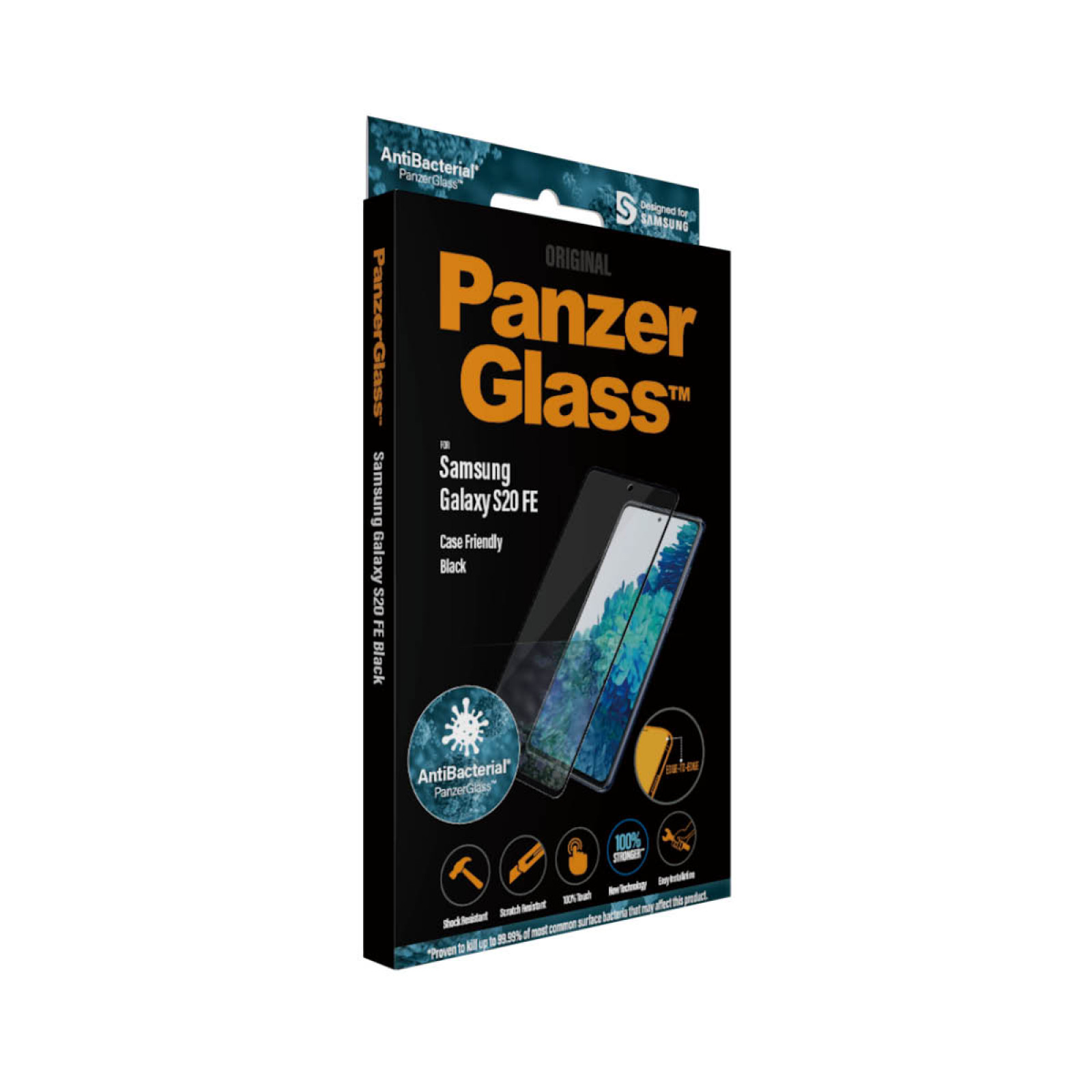 Стъклен протектор PanzerGlass за Samsung Galaxy S20 FE Case Friendly AntiBacterial Черен