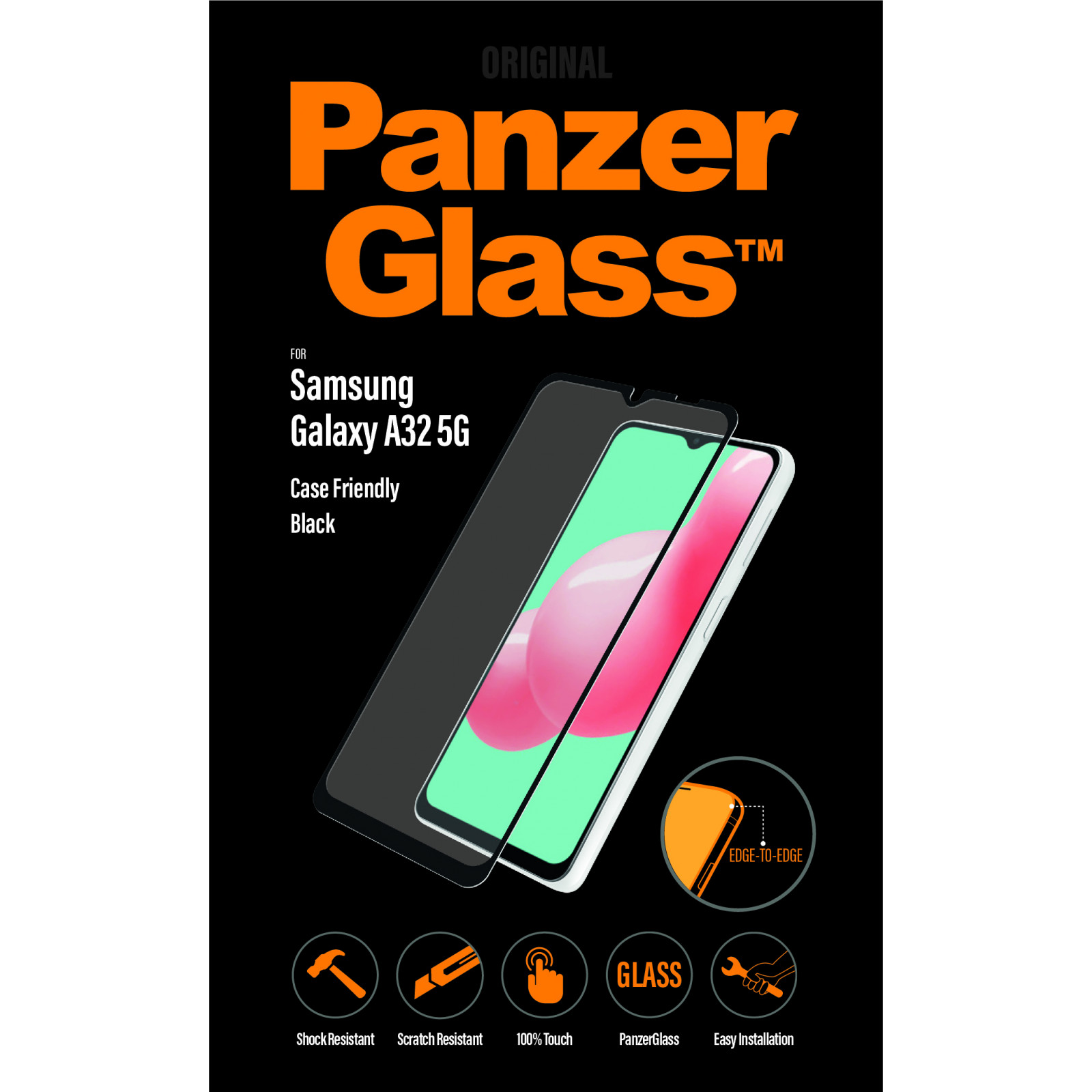 Стъклен протектор PanzerGlass за Samsung A32 5G , CaseFriendly - Черен