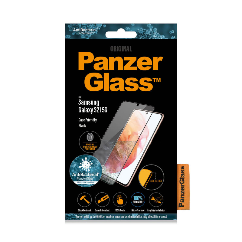 Стъклен протектор PanzerGlass за Samsung Galaxy S21 Case Friendly FingerPrint AntiBacterial Черен