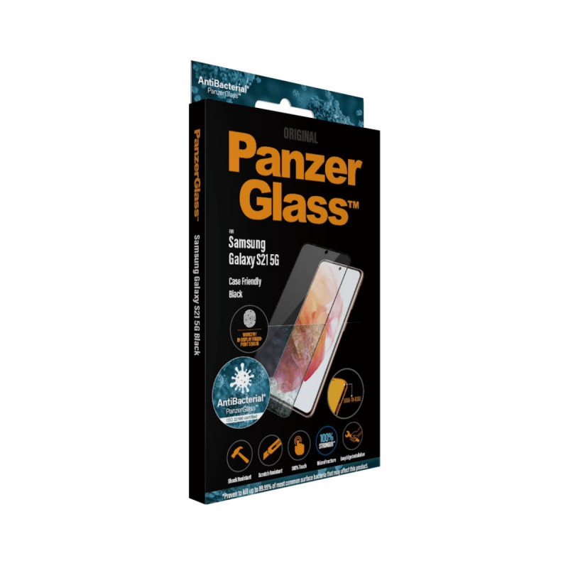 Стъклен протектор PanzerGlass за Samsung Galaxy S21 Case Friendly FingerPrint AntiBacterial Черен