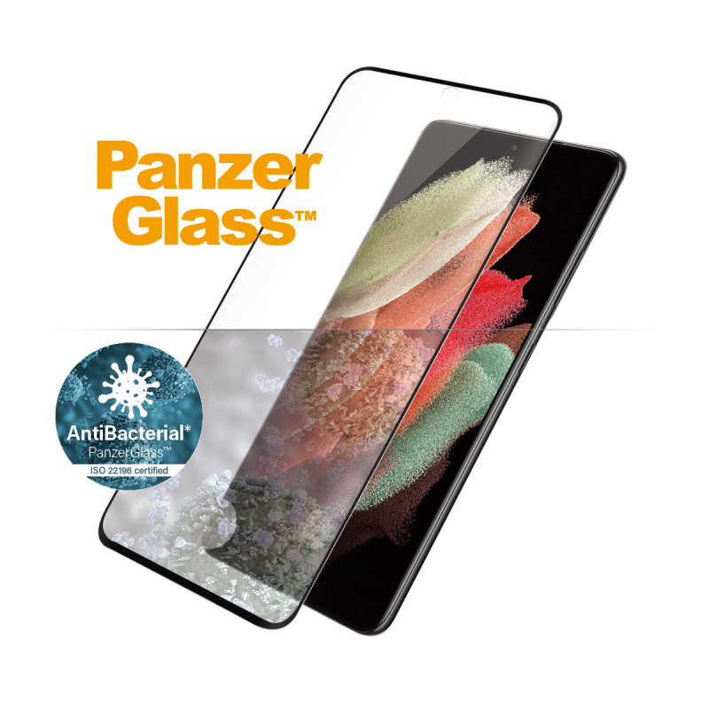 Стъклен протектор PanzerGlass за Samsung Galaxy S21 Ultra Case Friendly FingerPrint AntiBacterial Черен
