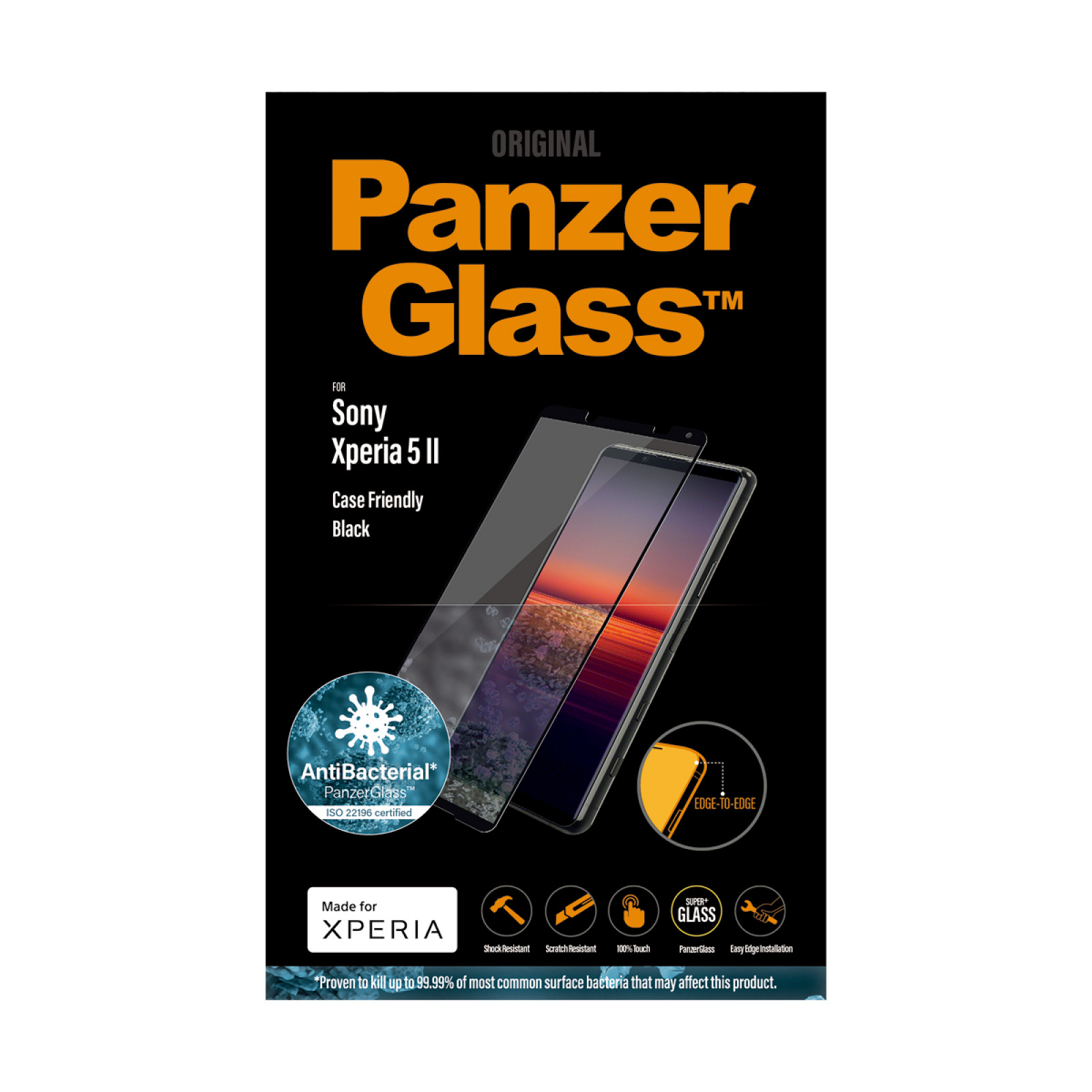 Стъклен протектор Sony Xperia 5 ll PanzerGlass Case Friendly Antibacterial - Черно