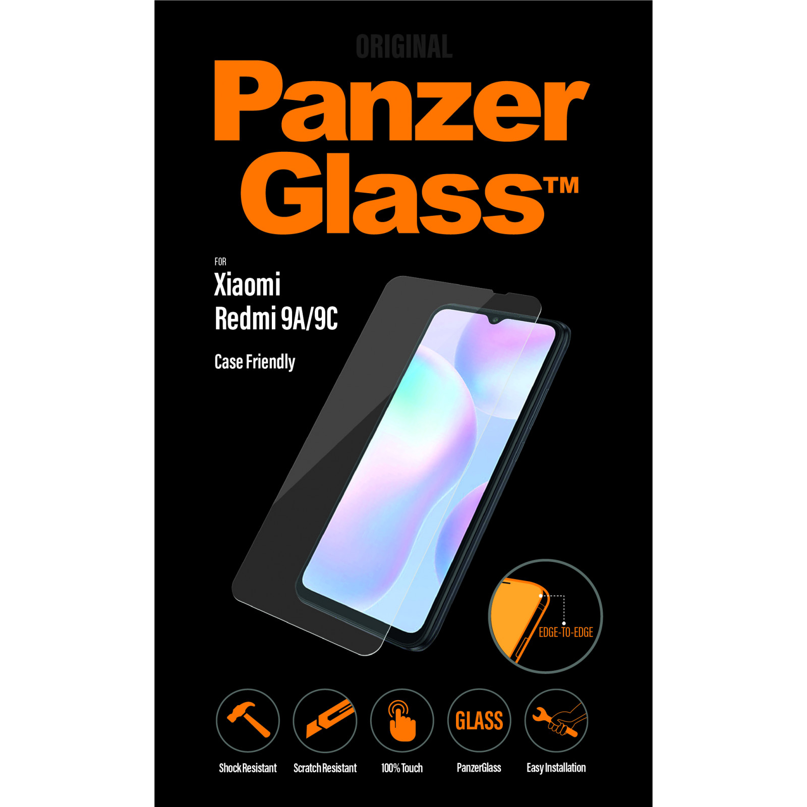 Стъклен протектор PanzerGlass за Xiaomi Redmi 9A/9C/10A CF, Case Friendly Черен