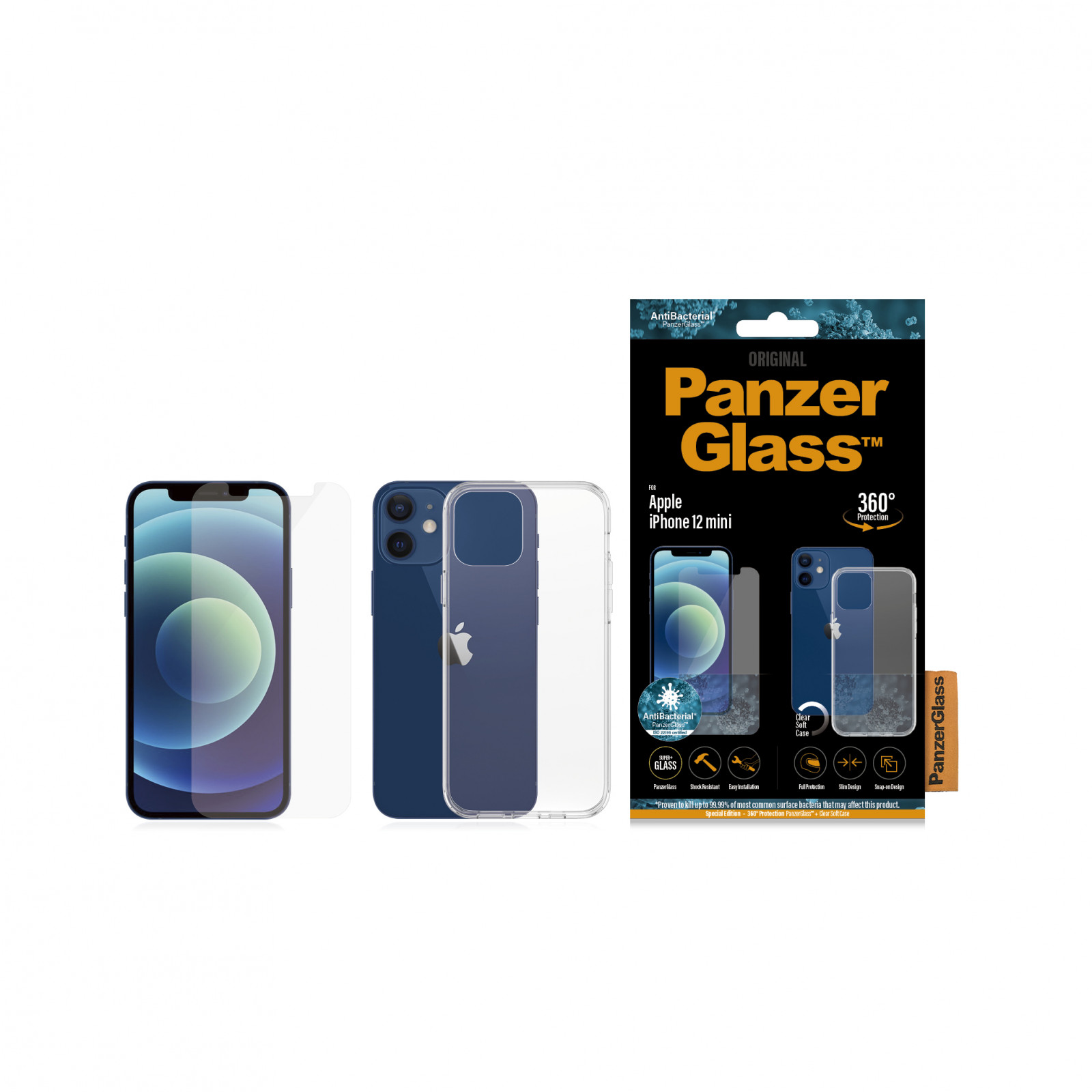 Стъклен протектор + Гръб Iphone 12 mini PanzerGlass, Antibacterial