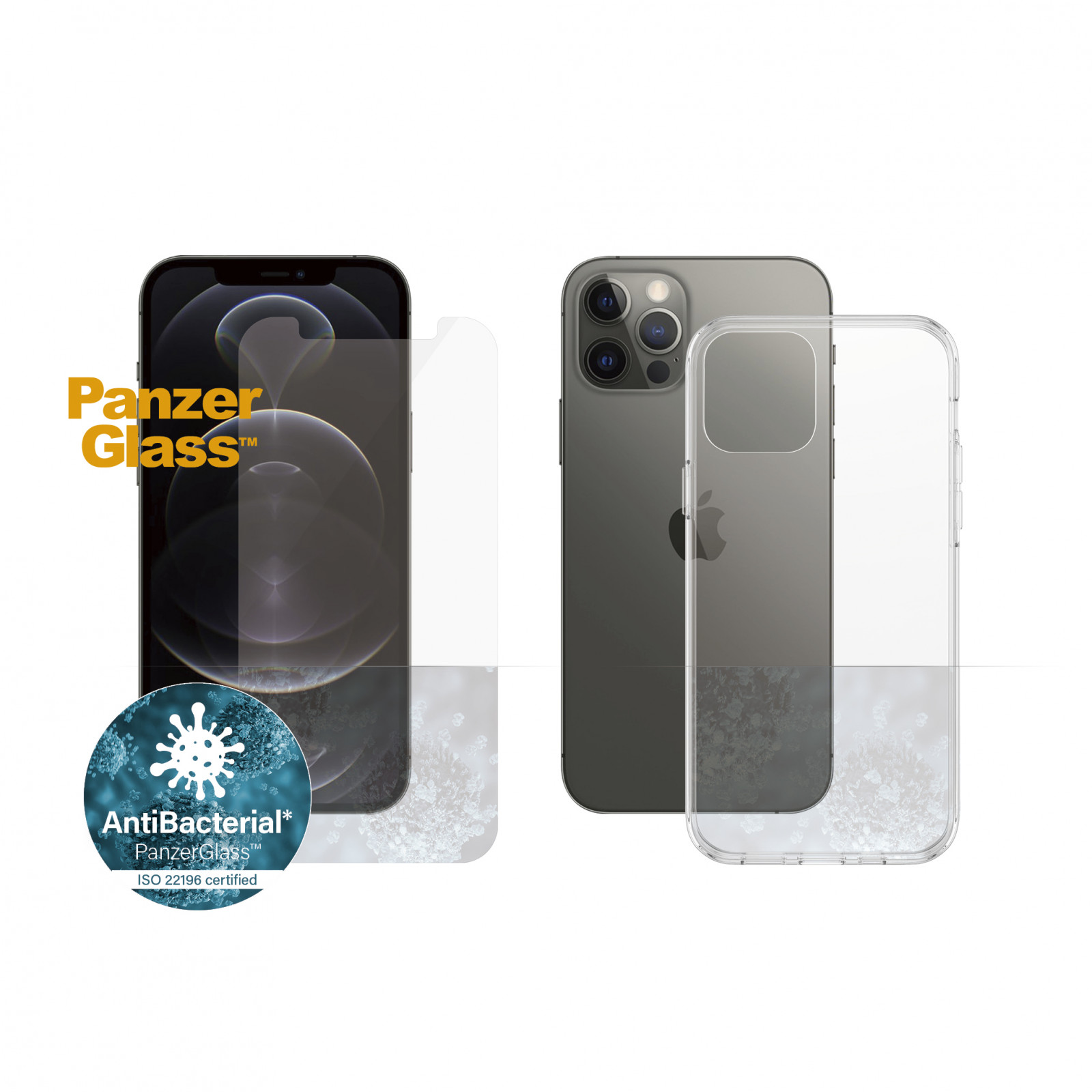 Стъклен протектор + Гръб Iphone 12 / 12  Pro PanzerGlass, Antibacterial