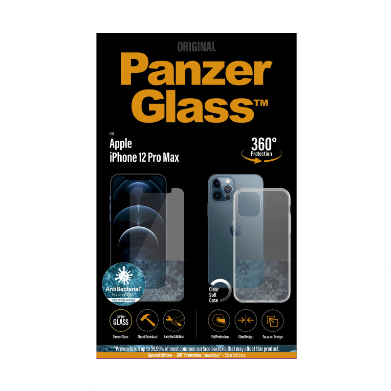 Стъклен протектор + Гръб Iphone 12  Pro Max PanzerGlass, Antibacterial