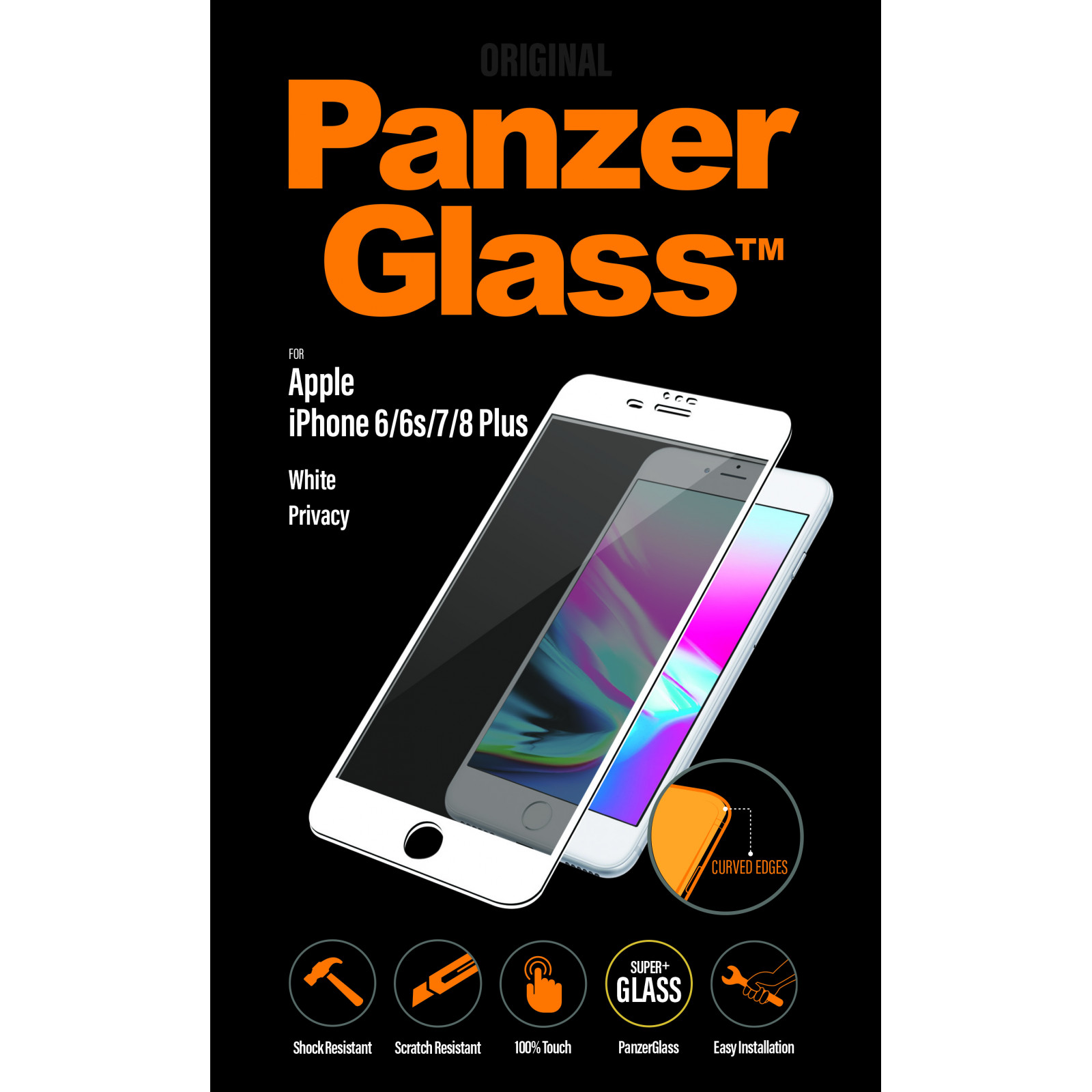 Стъклен протектор PanzerGlass за Apple iPhone 6/6s/7/8 plus  Privacy - Бял