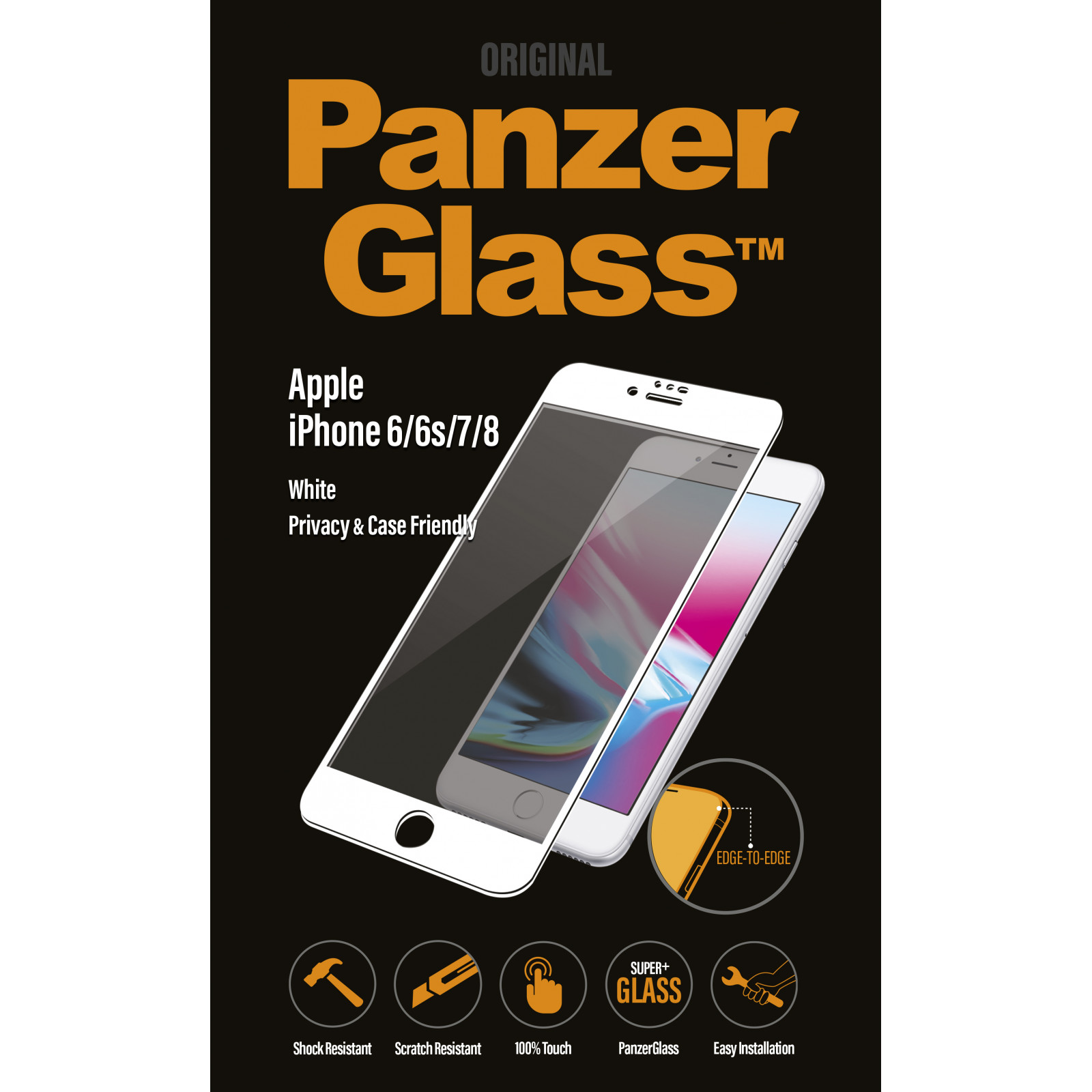 Стъклен протектор PanzerGlass за Apple iPhone 6/6S/7/8/SE 2020/SE2022 Case Friendly Privacy Бял