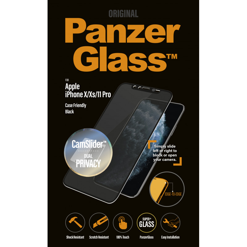 Стъклен протектор PanzerGlass за Apple iPhone X/Xs/11 Pro Case Friendly Privacy CamSlider, Черен