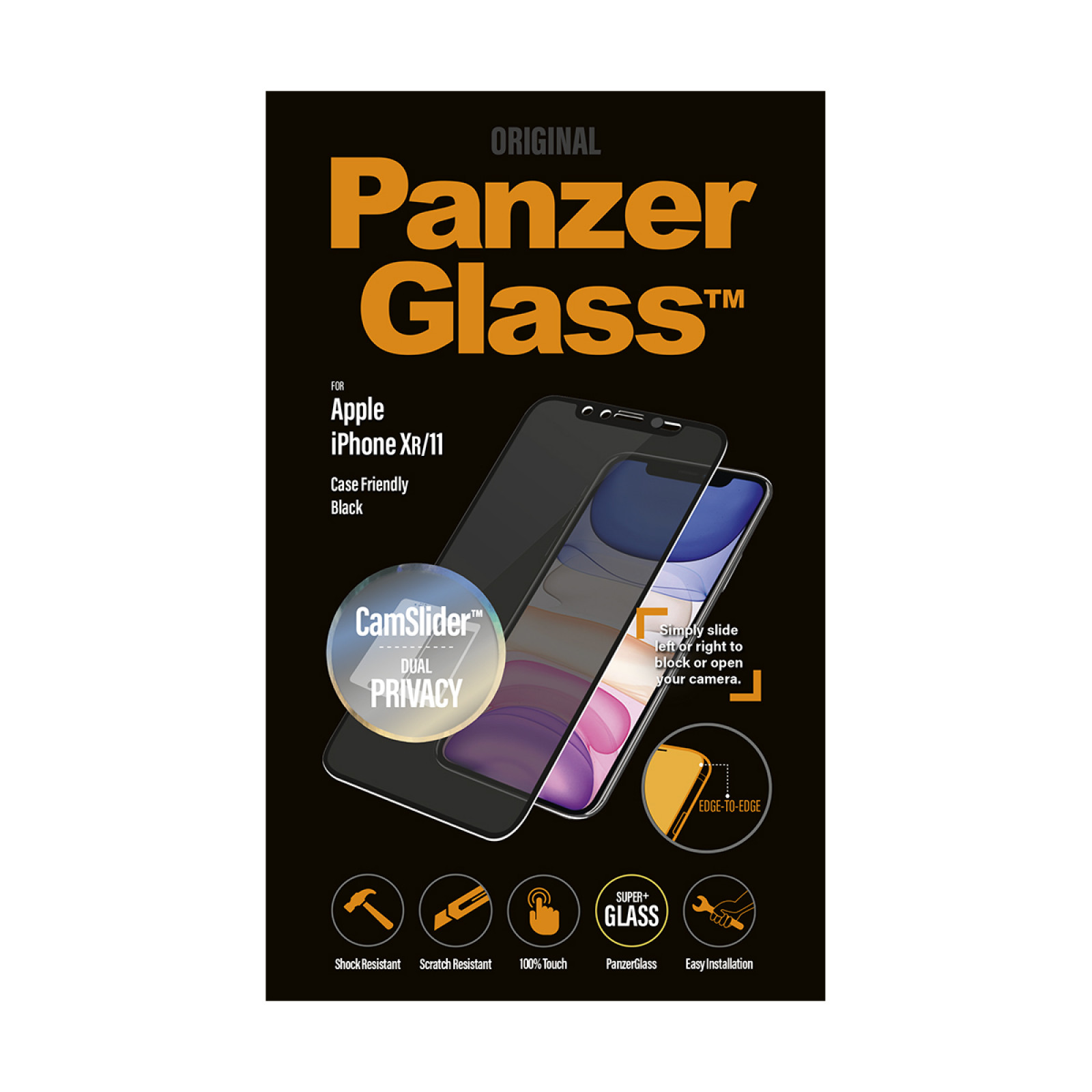 Стъклен протектор PanzerGlass за Apple iPhone 11/iPhone XR Case Friendly Privacy CamSlider, Черен