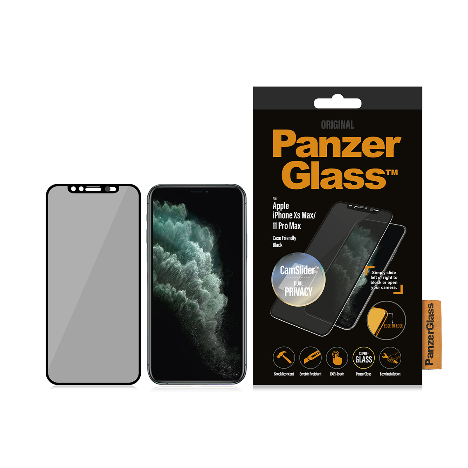 Стъклен протектор Apple iPhone Xs Max/11 Pro Max PanzerGlass  CF CamSlider Privacy - Черен, 116848