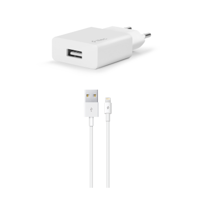 Зарядно 220V SmartCharger USB Travel Charger, 2.1A, incl. Lightning Cable - Бяло