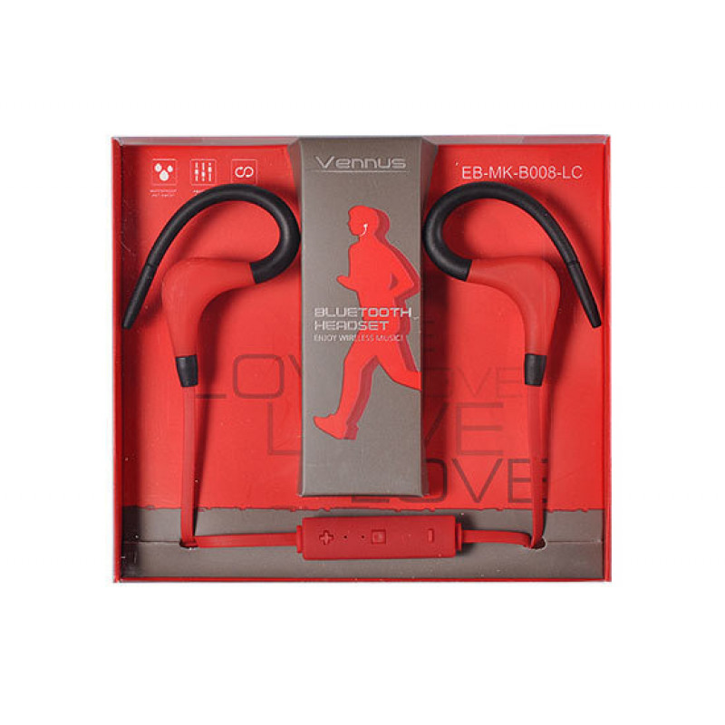 Bluetooth слушалки спортни VENNUS Earphones -  BT-1 Червени