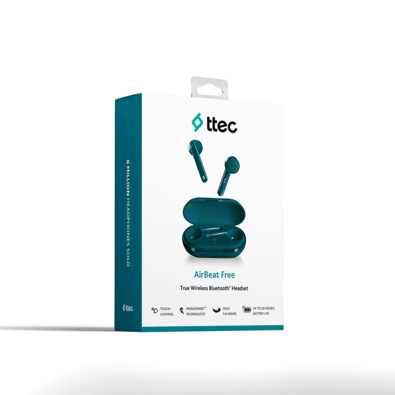 Bluetooth слушалки ttec AirBeat Free TWS Bluetooth Headsets - Тюркоаз