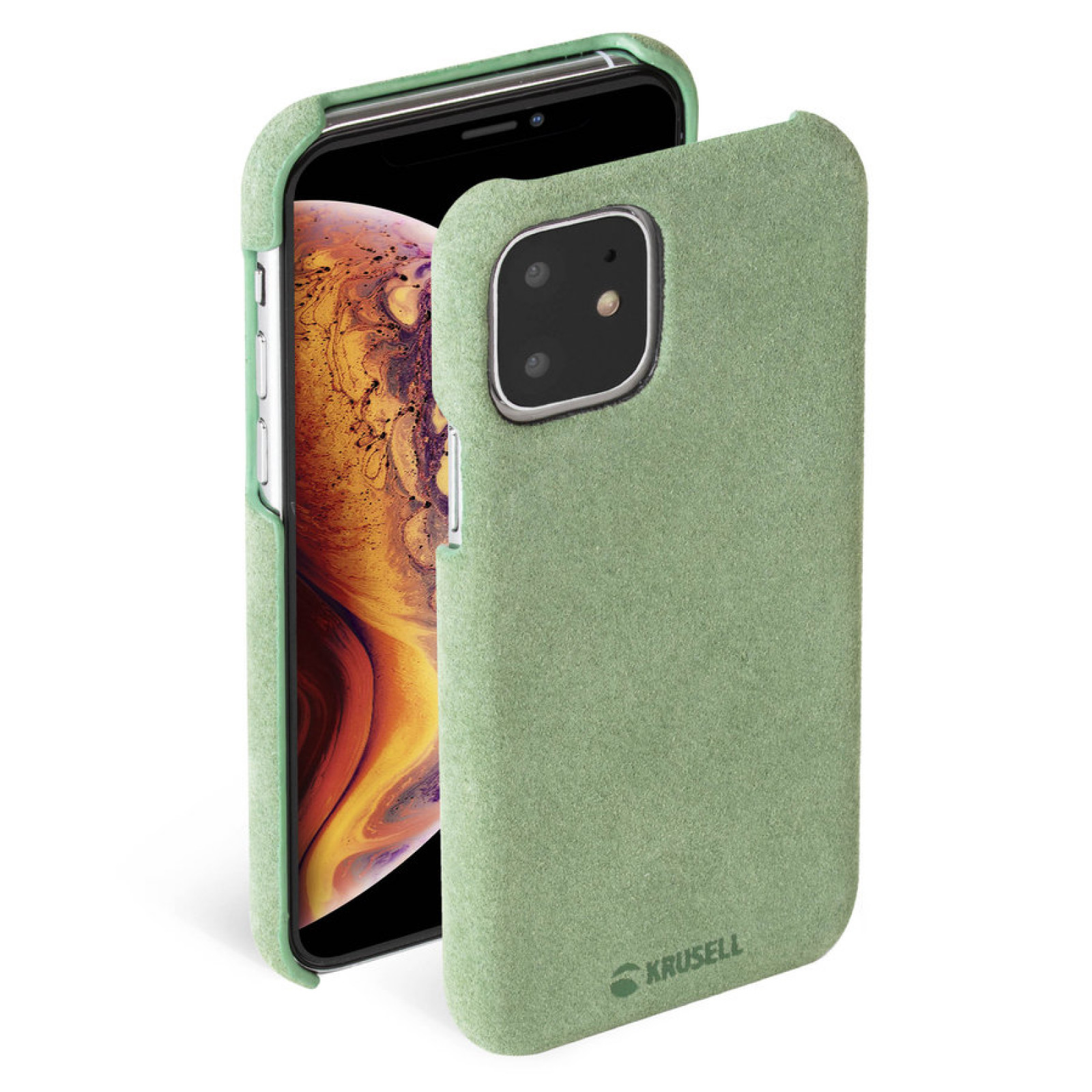 Гръб Krusell Broby Cover естествен велур за Iphone 11 Olive