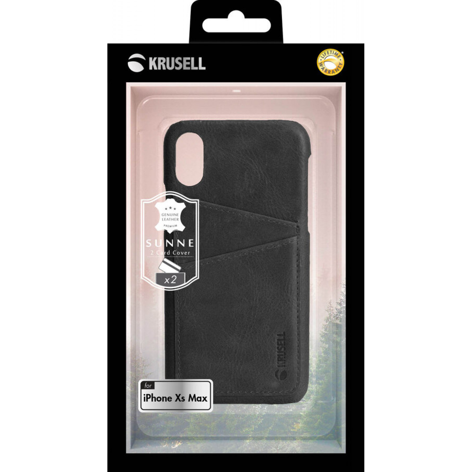 Гръб Krusell Sunne 2 Card Cover естествена кожа за Iphone XS Max Vintage - Черен