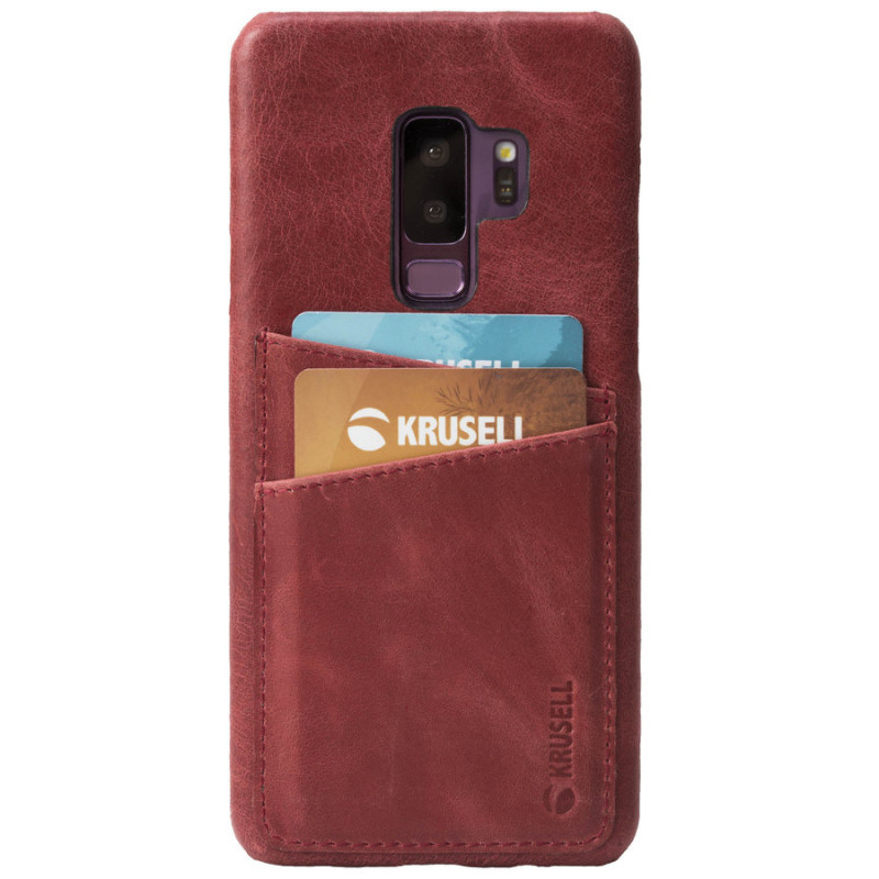 Гръб Krusell Sunne 2 Card Cover естествена кожа за Samsung Galaxy S9 plus Vintage - Червен