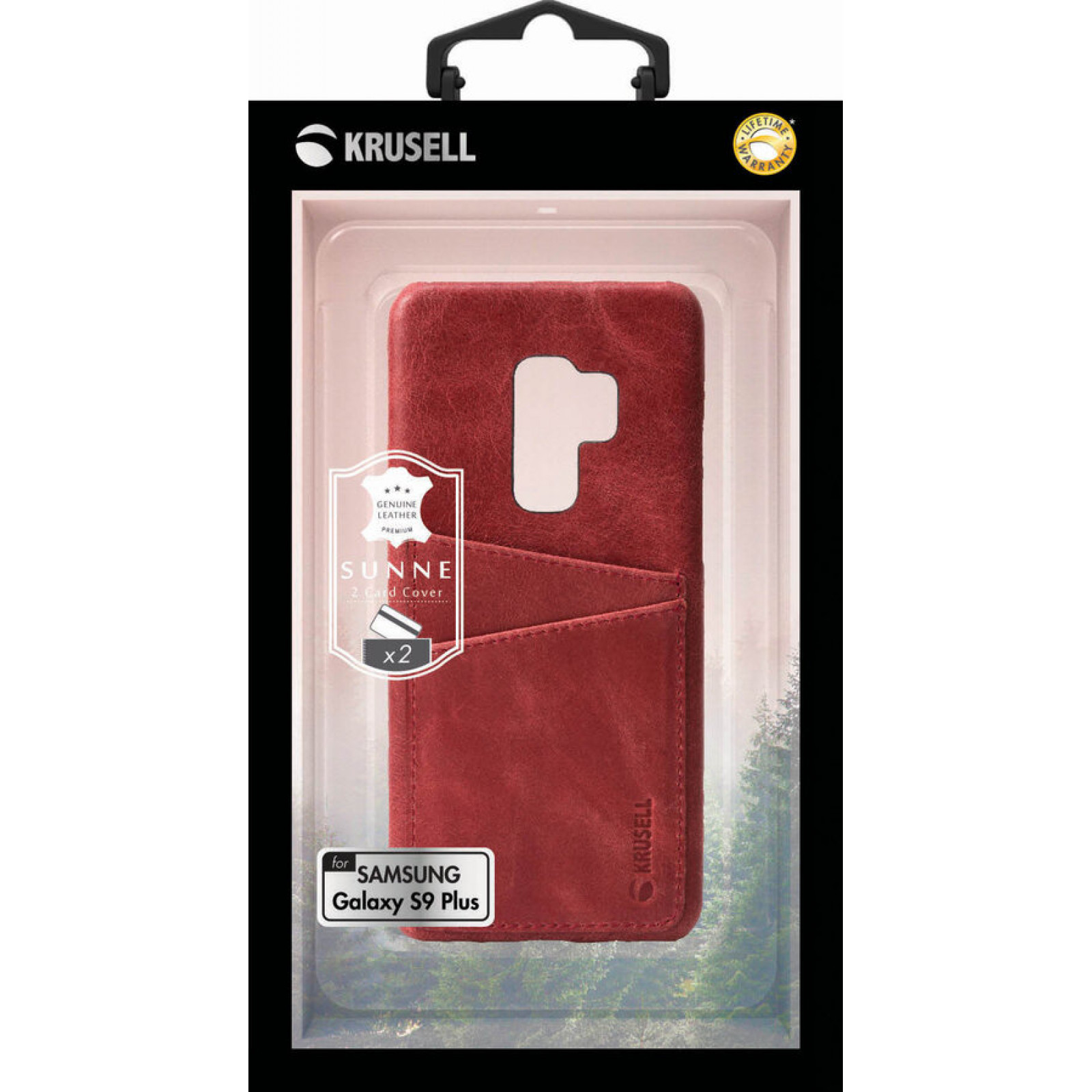 Гръб Krusell Sunne 2 Card Cover естествена кожа за Samsung Galaxy S9 plus Vintage - Червен
