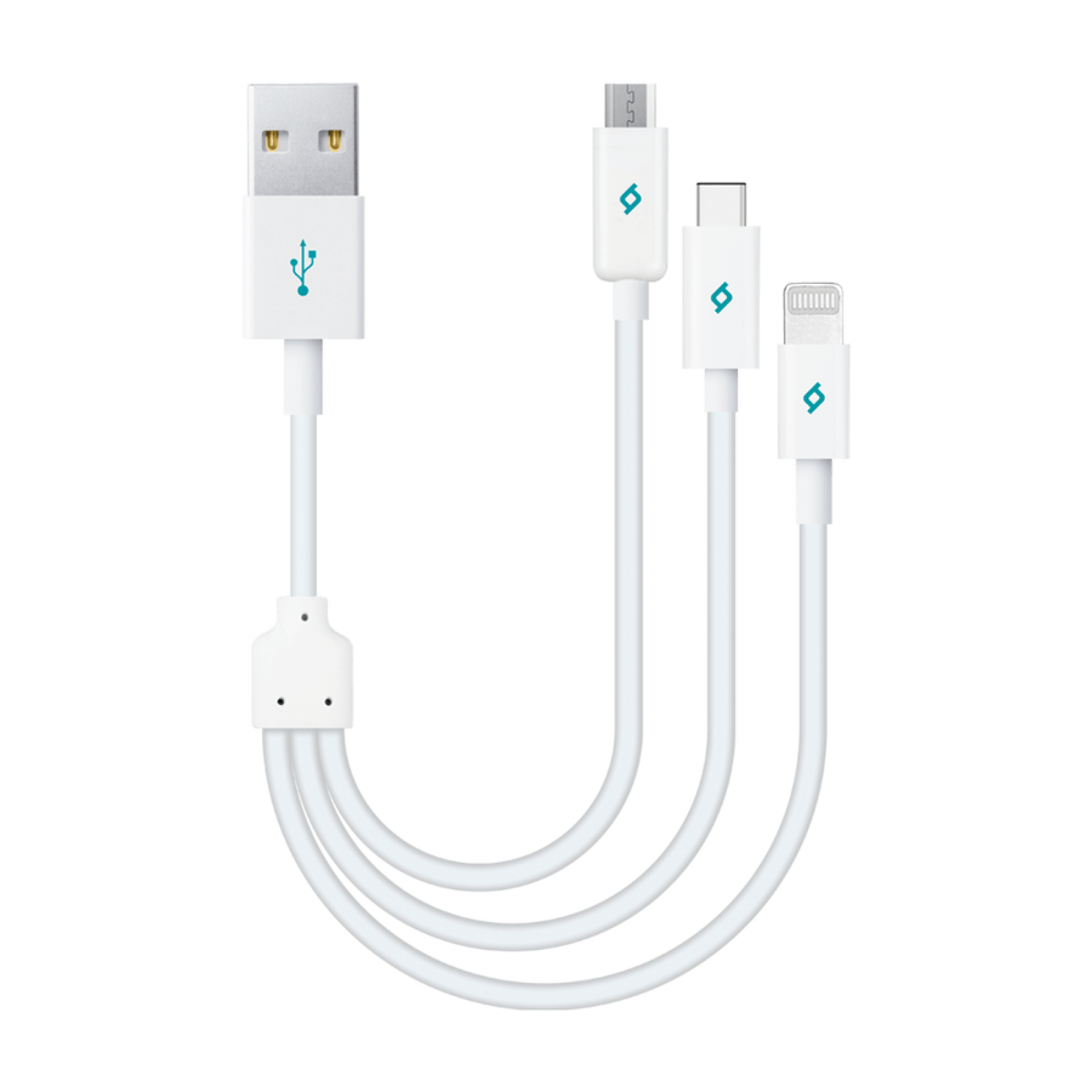 Кабел Mini Cable Trio 30cm Charge/Sync Type-C, Lightning, Micro USB - Бял, 117636