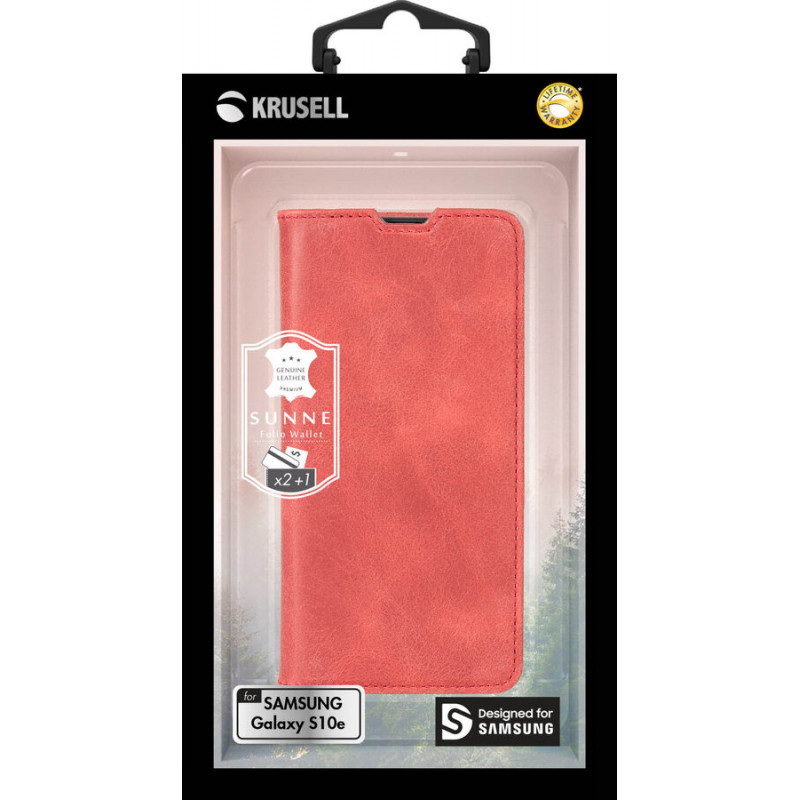 Калъф Krusell Sunne 2 Card Foliowallet естествена кожа за Samsung Galaxy S10e Vintage - Червен