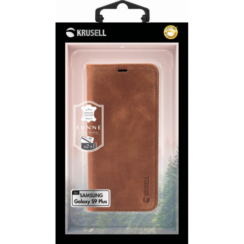 Калъф Krusell Sunne 2 Card Foliowallet естествена кожа за Samsung Galaxy S9 plus Vintage Cognac