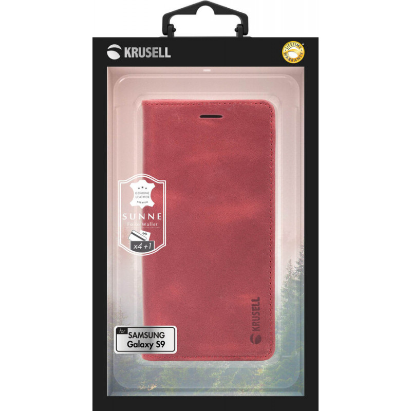 Калъф Krusell Sunne 2 Card Foliowallet естествена кожа за Samsung Galaxy S9 Vintage - Червен