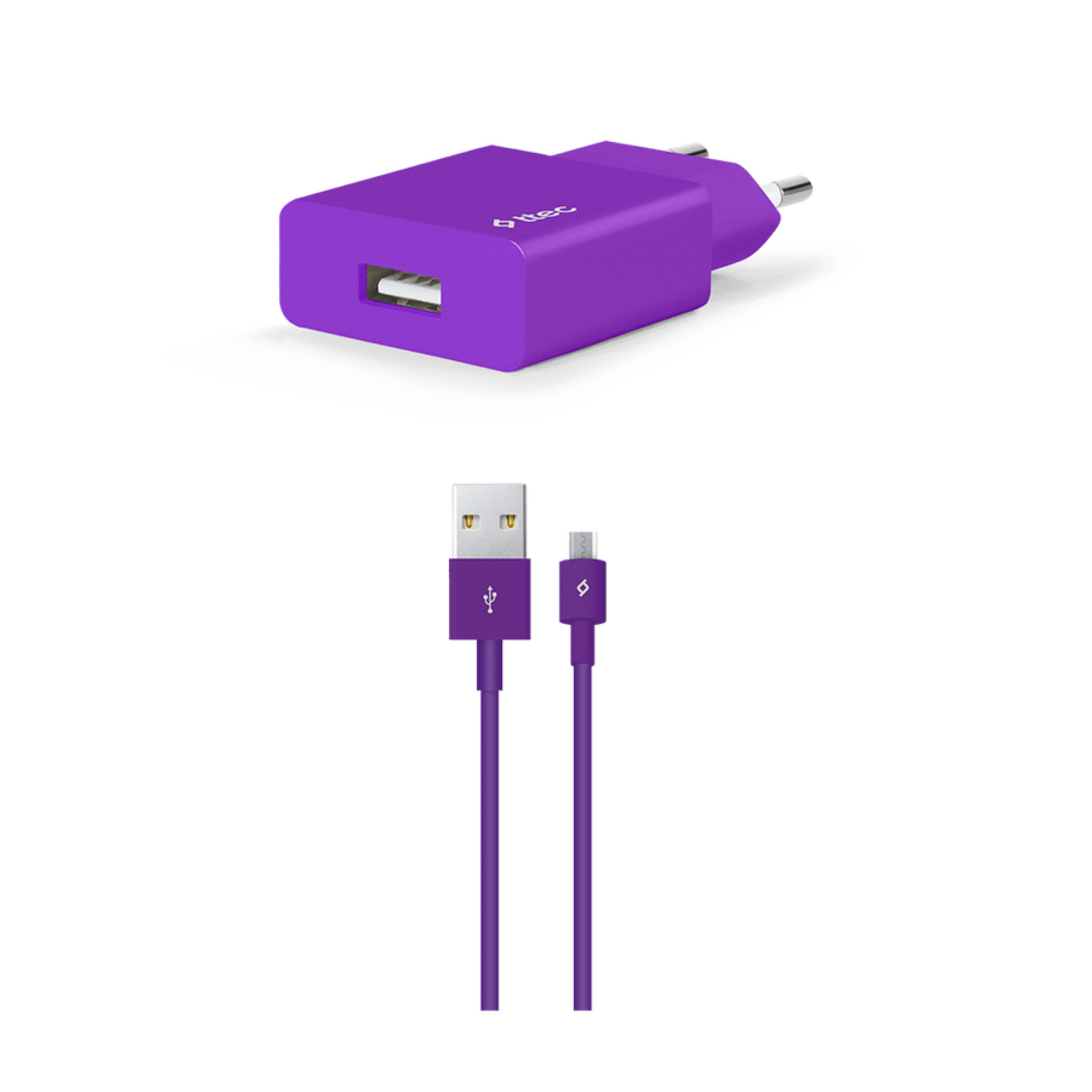 Зарядно 220V SmartCharger USB Travel Charger, 2,1A, incl, Micro USB Cable - Лилаво