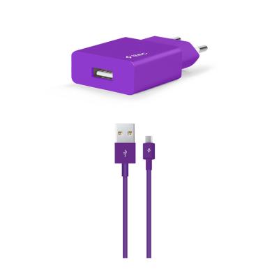 Зарядно 220V SmartCharger USB Travel Charger, 2,1A, incl, Micro USB Cable - Лилаво