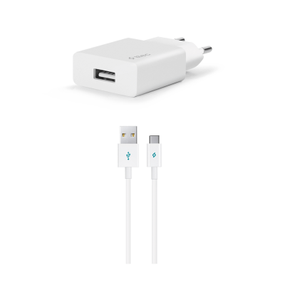 Зарядно 220V SmartCharger USB Travel Charger, 2.1A, incl. Type C Cable - Бяло