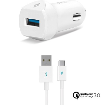 Зарядно за кола 12V ttec SpeedCharger QC 3.0 In-Car Charger, 18 W with Type-C - Бяло