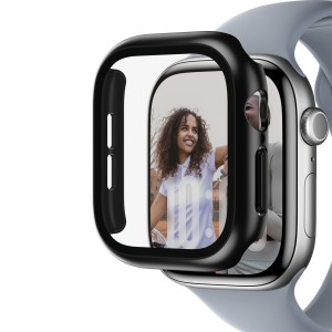 Стъклен протектор за часовник със силиконова рамка PanzerGlass Black Squad за Apple Watch Series 12, 46mm - Черна рамка