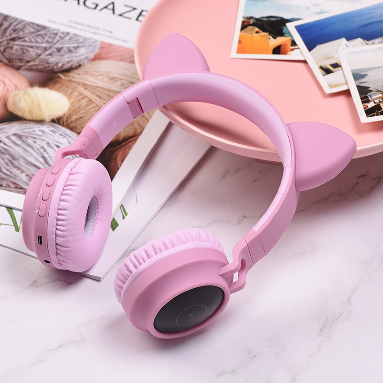 Bluetooth слушалки Hoco W27 Cat ear wireless headphones - Розови