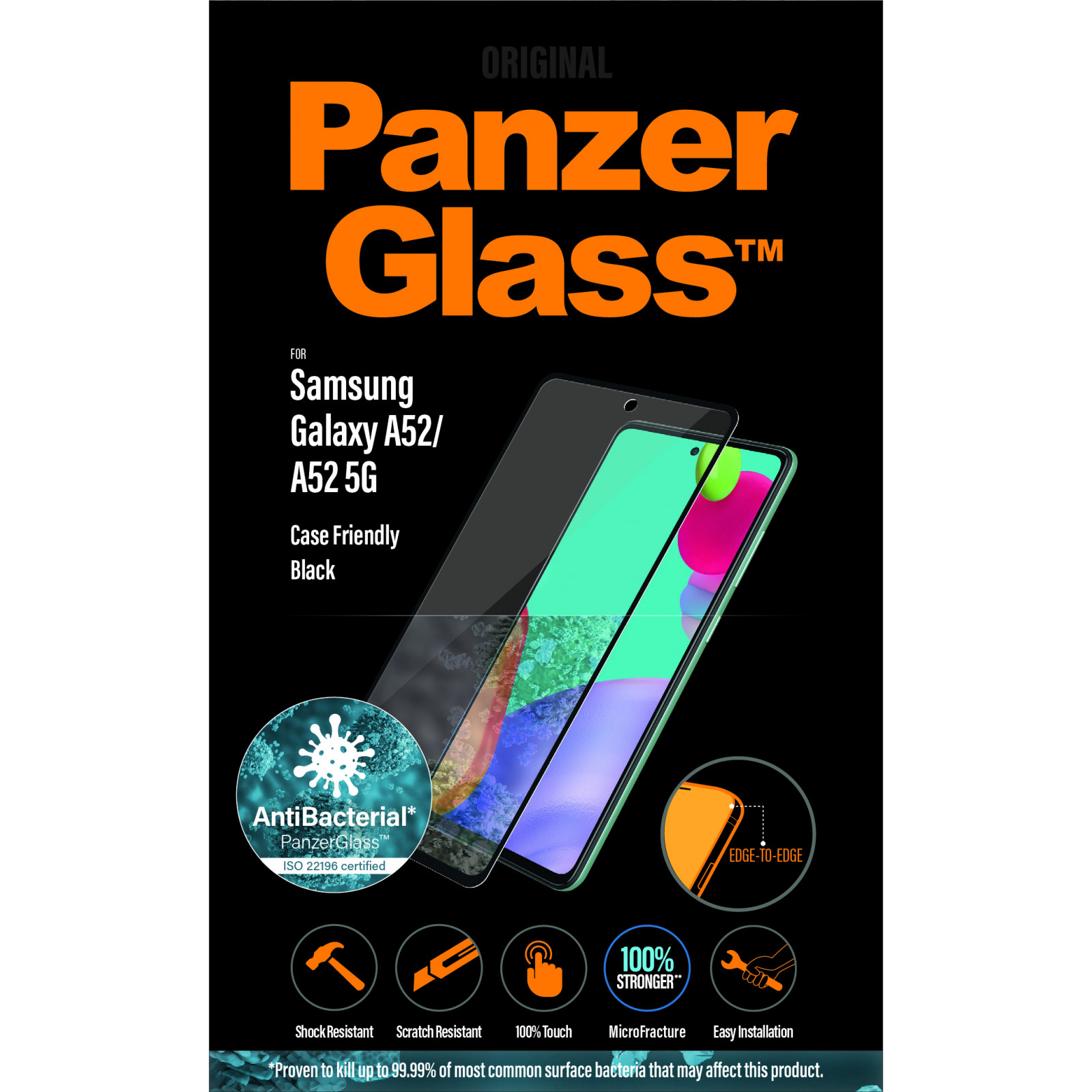 Стъклен протектор PanzerGlass за Samsung A52/A52 5G/A52s/A53 5G, Case Friendly - Черен