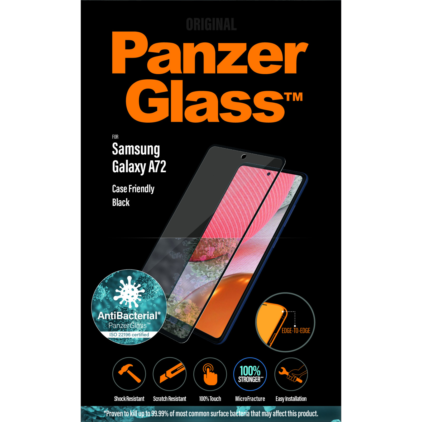 Стъклен протектор PanzerGlass за Samsung A72  Case Friendly - Черен