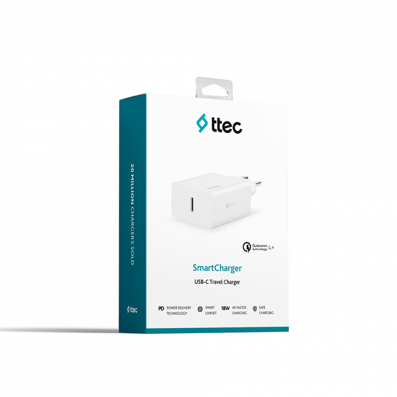 Адаптер ttec SmartCharger PD Travel Charger , 20W - Бял