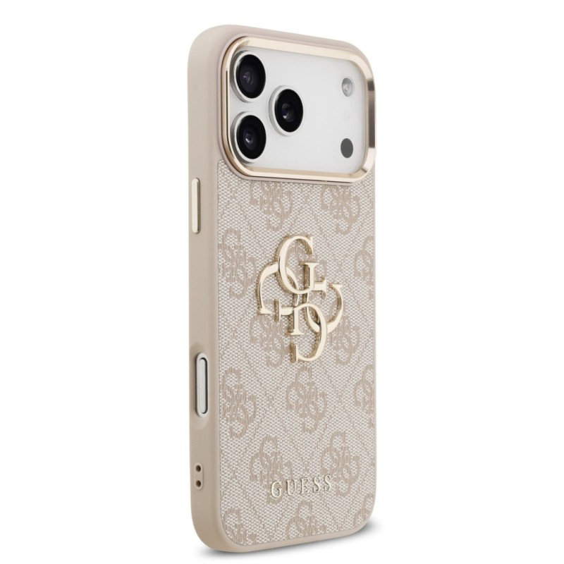 Гръб Guess PU Leather 4G Metal Logo Gold Frame MagSafe Case за iPhone 17 Pro Max / 18 Pro Max - Розов | Phoneplay.bg