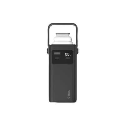 Външна батерия ttec ReCharger Extreme LCD 20.000mAh PD 20W Powerbank with Built-in USB-C and Lightning Cables, LED Torch, Carrying Handle -Черна