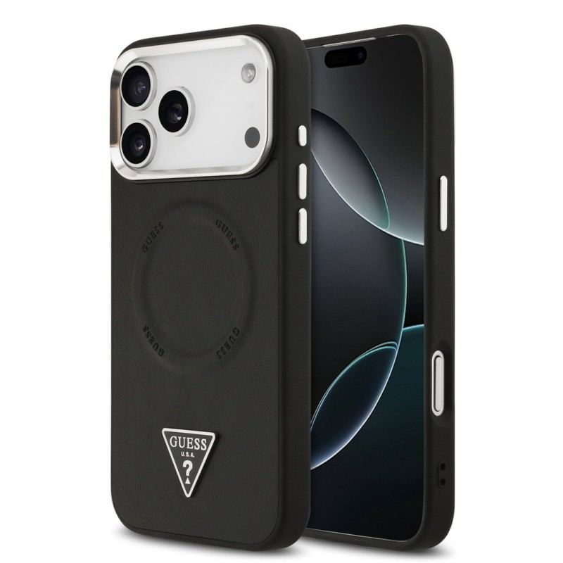 Гръб Guess PU Leather Triangle Logo MagSafe Case за iPhone 17 Pro Max / 18 Pro Max - Черен