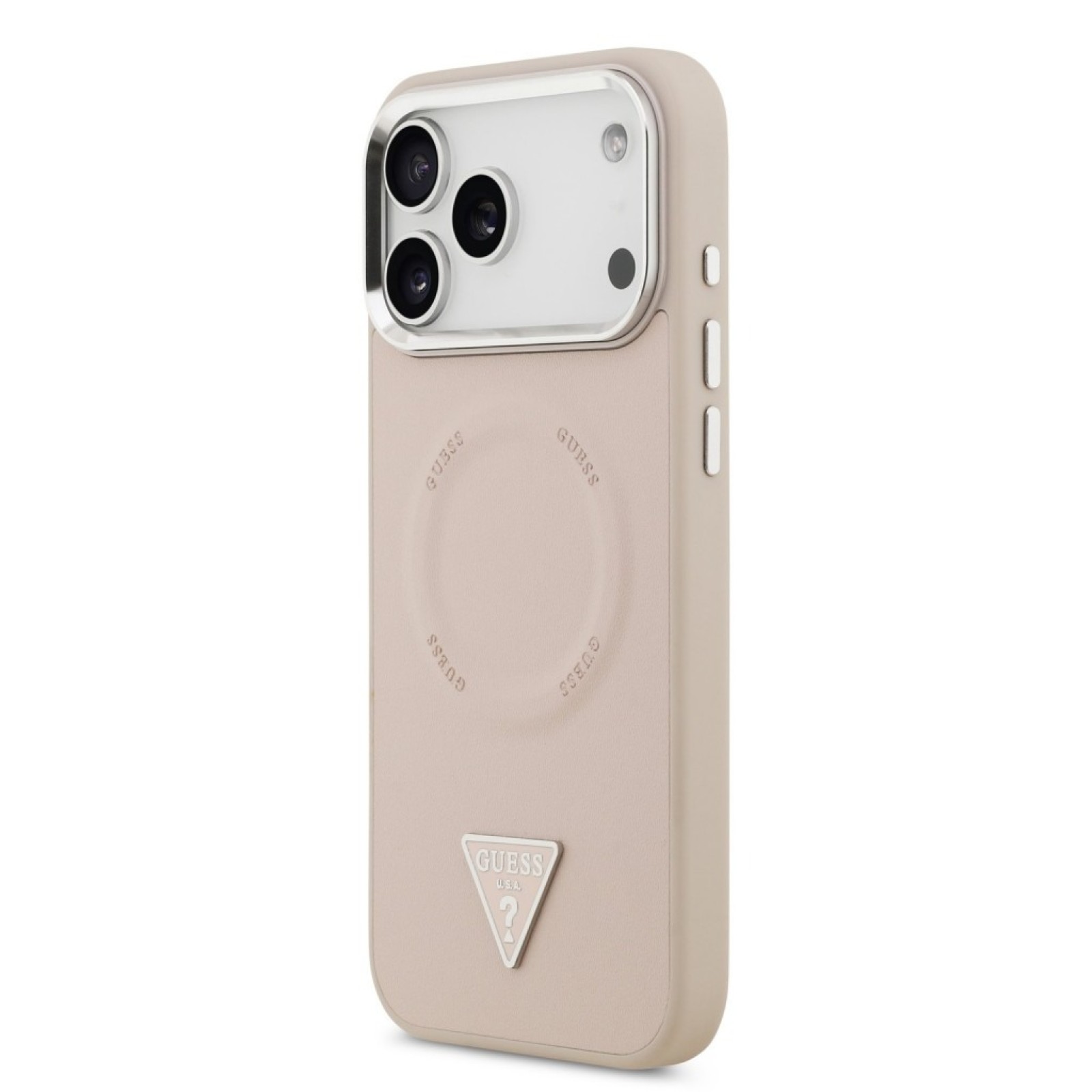 Гръб Guess PU Leather Triangle Logo MagSafe Case за iPhone 17 Pro / 18 Pro - Розов | Phoneplay.bg