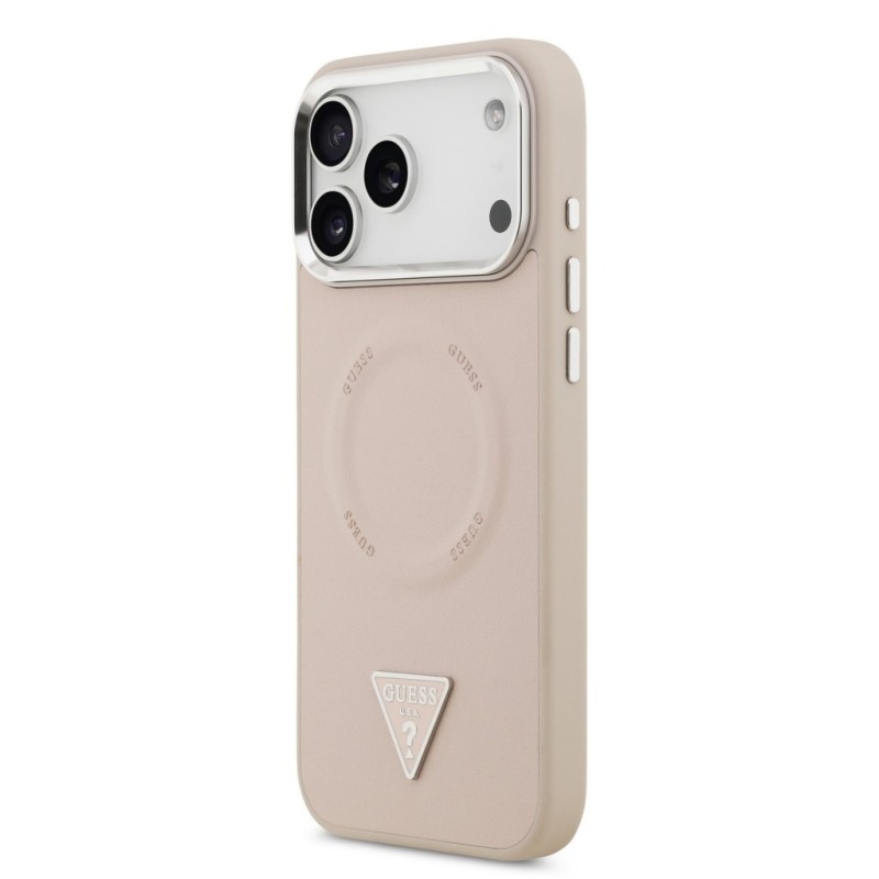 Гръб Guess PU Leather Triangle Logo MagSafe Case за iPhone 17 Pro / 18 Pro - Розов | Phoneplay.bg