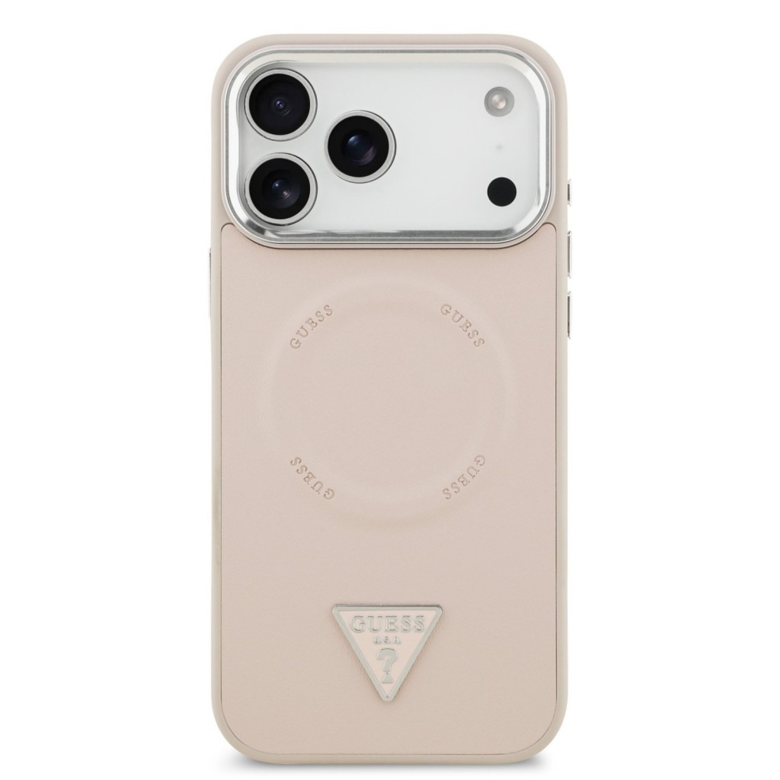 Гръб Guess PU Leather Triangle Logo MagSafe Case за iPhone 17 Pro / 18 Pro - Розов | Phoneplay.bg