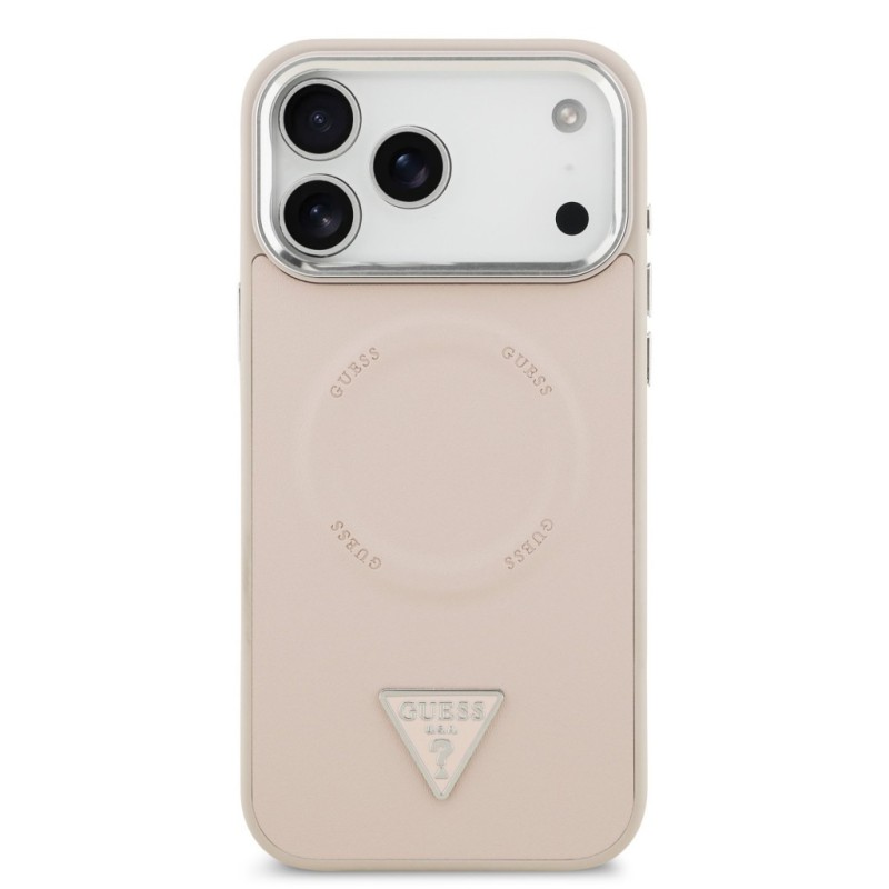 Гръб Guess PU Leather Triangle Logo MagSafe Case за iPhone 17 Pro / 18 Pro - Розов | Phoneplay.bg