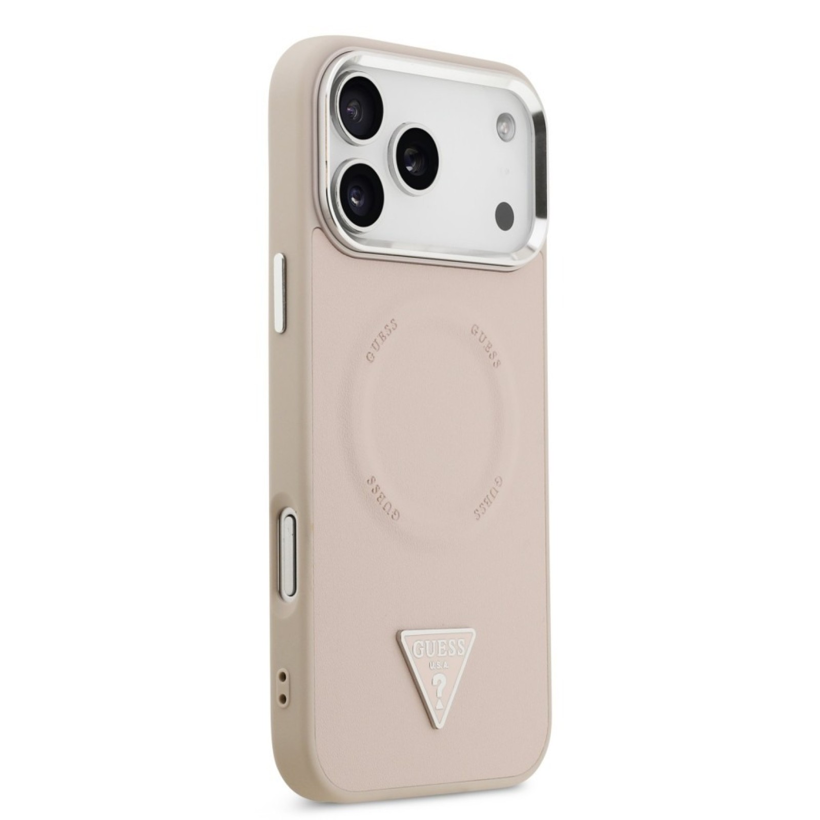 Гръб Guess PU Leather Triangle Logo MagSafe Case за iPhone 17 Pro / 18 Pro - Розов | Phoneplay.bg