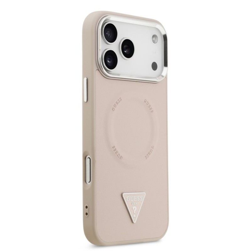 Гръб Guess PU Leather Triangle Logo MagSafe Case за iPhone 17 Pro / 18 Pro - Розов | Phoneplay.bg