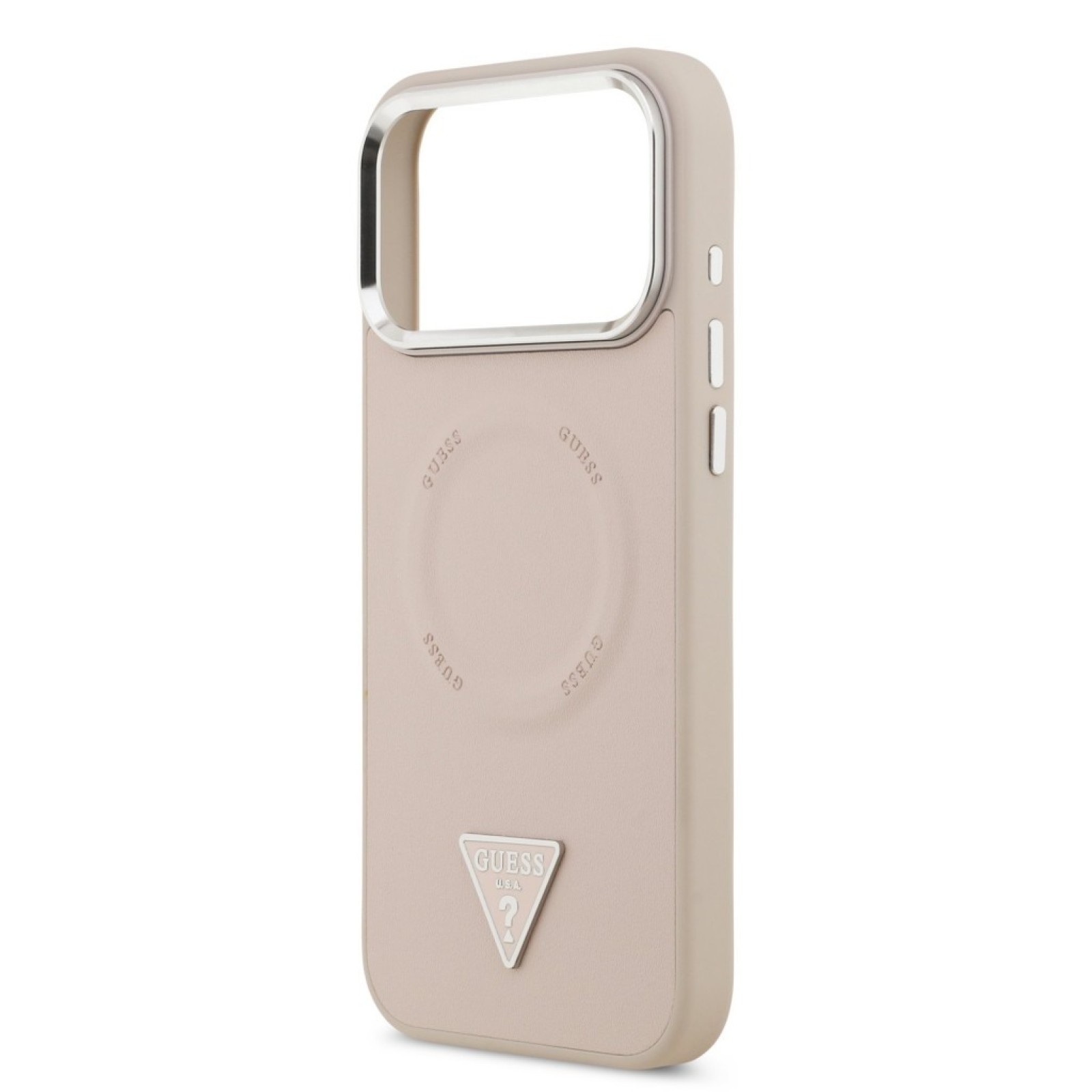 Гръб Guess PU Leather Triangle Logo MagSafe Case за iPhone 17 Pro / 18 Pro - Розов | Phoneplay.bg