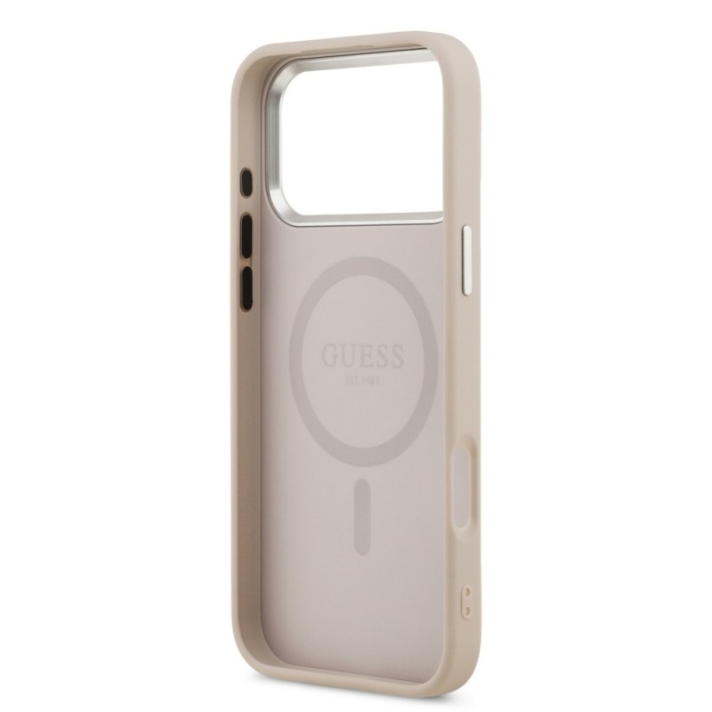Гръб Guess PU Leather Triangle Logo MagSafe Case за iPhone 17 Pro / 18 Pro - Розов | Phoneplay.bg