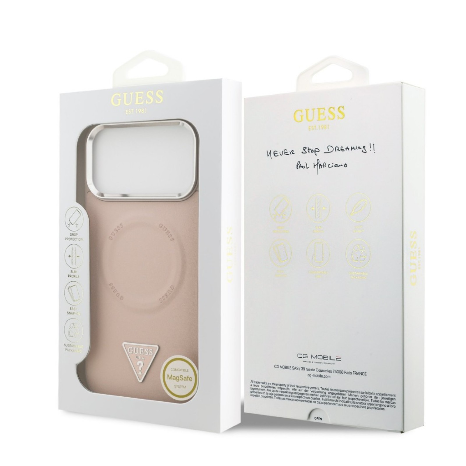Гръб Guess PU Leather Triangle Logo MagSafe Case за iPhone 17 Pro / 18 Pro - Розов | Phoneplay.bg